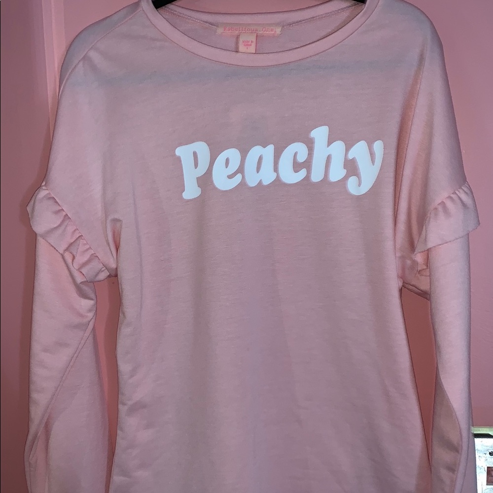 Just Peachy Long Sleeve Tee with ruffle on sleeve